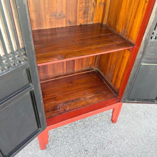 Wood Vintage Chinese Red Wooden Cabinet For Sale - Image 7 of 11