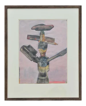 1979 “Totem #1” Abstract Mixed-Media Painting by Jeffry Jennings, Framed