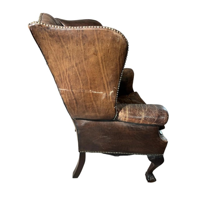 Antique English Leather Chesterfield Wingback Chair For Sale - Image 11 of 12