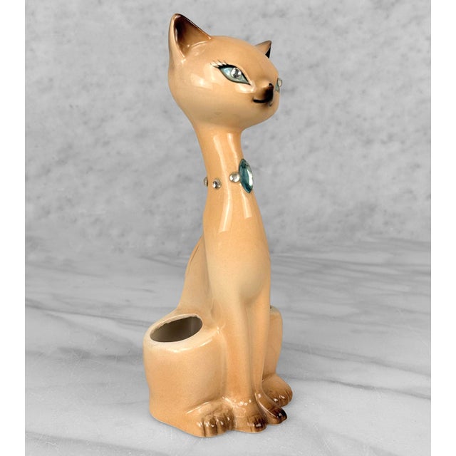 Mid-Century Atomic Siamese Cat Porcelain Vanity Lipstick Holder For Sale - Image 6 of 12