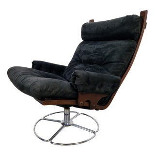Vintage Black Alcantara Lounge Chair by Bruno Mathsson for Dux, 1960s For Sale