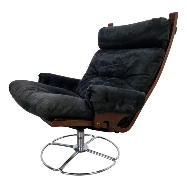 Vintage Black Alcantara Lounge Chair by Bruno Mathsson for Dux, 1960s For Sale