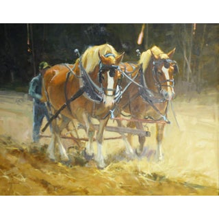 Fallow Fields by Lani Vlaanderen | Oil Painting of two horses plowing a field. For Sale