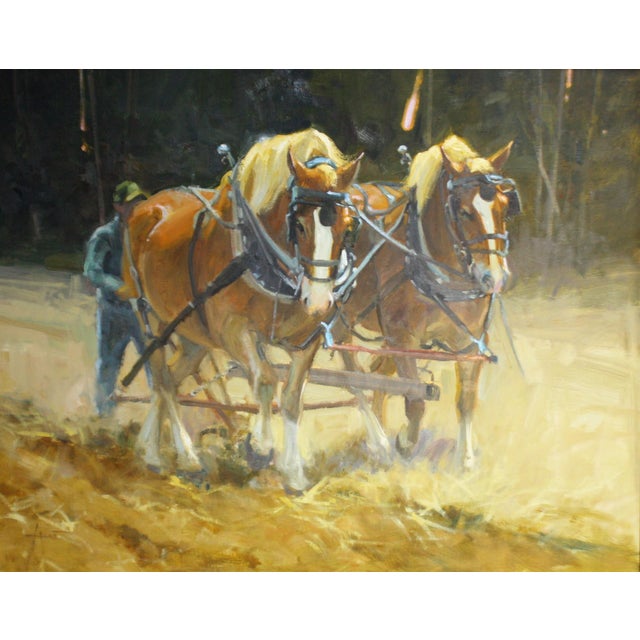 Fallow Fields by Lani Vlaanderen | Oil Painting of two horses plowing a field. For Sale