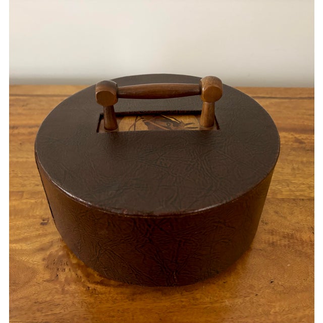 English Vintage Equestrian Inlay Poker Chip Carousel Wood Caddy With Cover For Sale - Image 3 of 8