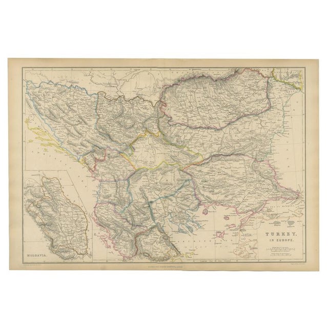 Antique Hand-Colored Map of Turkey in Europe and the Balkans, 1860s For Sale - Image 9 of 9