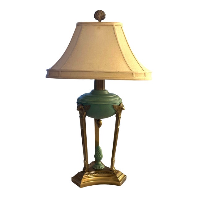 Vintage French Empire Style Mint Green and Brass Table Lamp For Sale