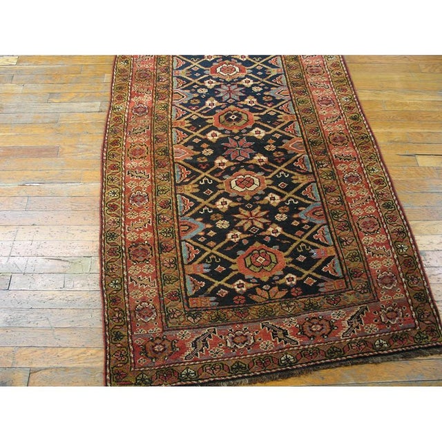 1890s Blue Navy Traditional Antique Runner Tribal Geometric Kurdish Wool Rug For Sale In New York - Image 6 of 7