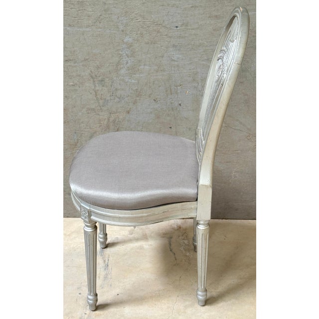 Pair of Maison Jansen Style Silver Leaf Montgolfier Side Chairs, France, C. 1960 For Sale - Image 9 of 9