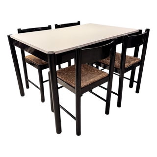 Carimate Dining Suite, in Rush and Black Ebony by Vico Magistretti for Habitat, 1964, Set of 5 For Sale