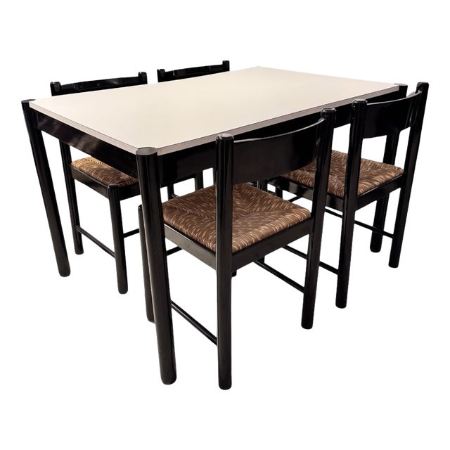 Carimate Dining Suite, in Rush and Black Ebony by Vico Magistretti for Habitat, 1964, Set of 5 For Sale