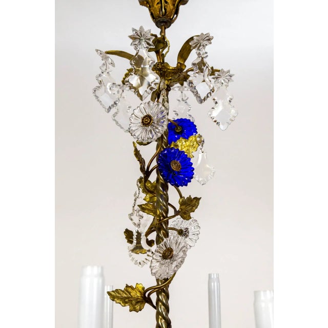 1910s Indigo Blue Crystal Flowers & Gilt Vine Chandelier For Sale - Image 4 of 13