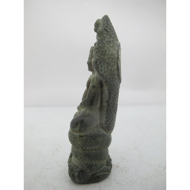 Khmer Antique Bronze Buddha With Naga Bayon Style Buddhist Figurine Statue For Sale - Image 4 of 7