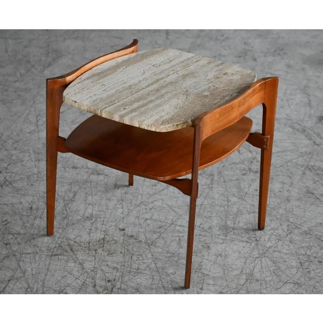 Wood 1960s 2-Tier Side Table With Italian Travertine by M. Singer & Sons, 1950s, a Pair For Sale - Image 7 of 13