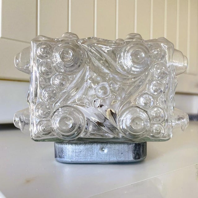 Metal Rectangular Clear Bubble Glass Wall Light, 1970s For Sale - Image 7 of 12