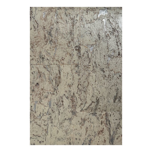 Luxury Natural Cork Wallpaper by House Party | Shimmer Beige on Silver Metallic | 6 Yards For Sale