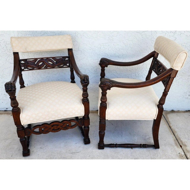 Chinoiserie Foo Dog Armchairs Pair Mid Century For Sale - Image 4 of 18