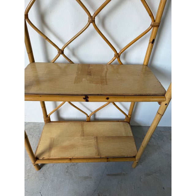 Brown Vintage Coastal Arched Top Rattan Étagère With Wood Shelves For Sale - Image 8 of 13