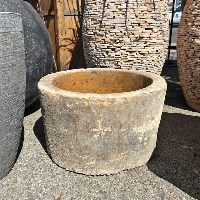 Antique old rustic stone bowl from India. Great for outdoor or indoor use. This item is about 100 lbs.