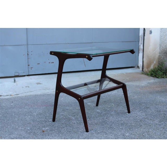 Brown Minimalist Wood and Glass Coffee Table attributed to Cesare Lacca, 1950 For Sale - Image 8 of 13