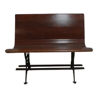 Antique Bench Settee Victorian Cast Iron Oak Church Pew Railroad Gothic For Sale