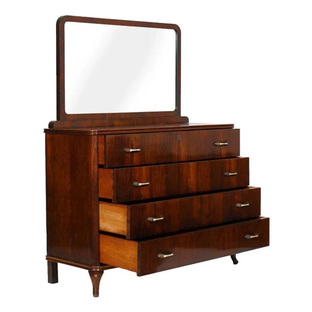 Art Deco Walnut & Mirrored Dresser, 1930s, Set of 2 For Sale - Image 4 of 6