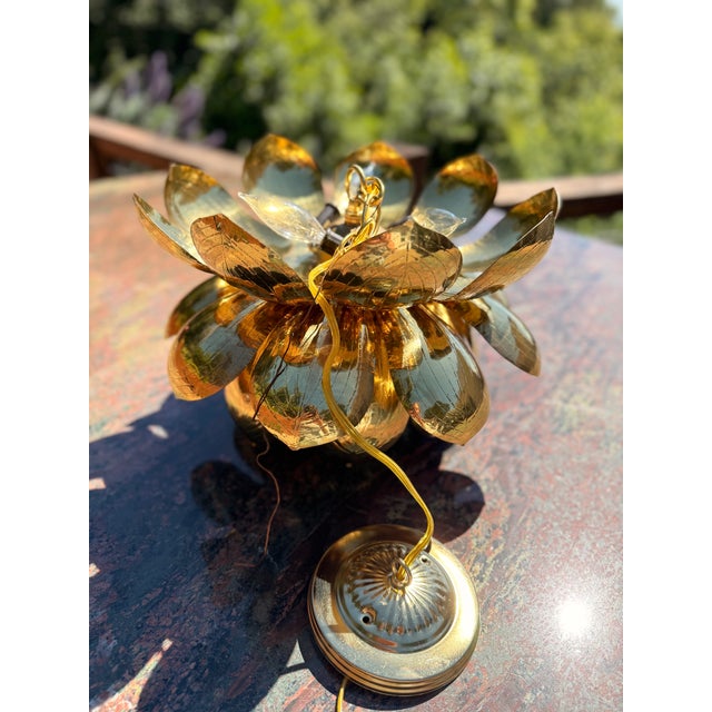 1960s Medium Parzinger Style Brass Lotus Pendant Fixture by Feldman Lighting Company For Sale - Image 9 of 10