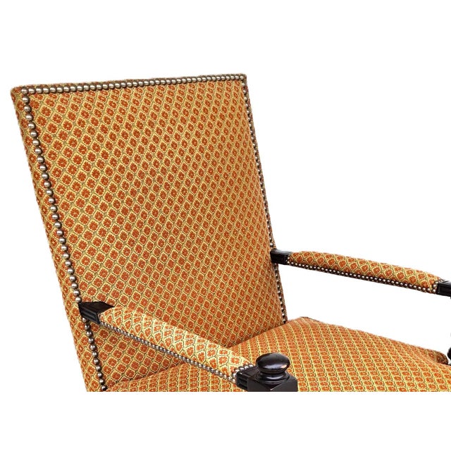 French Jacobean Louis XIII Style Bobbin Turned Lounge Armchairs Ebonized Nailhead Pair For Sale - Image 3 of 15