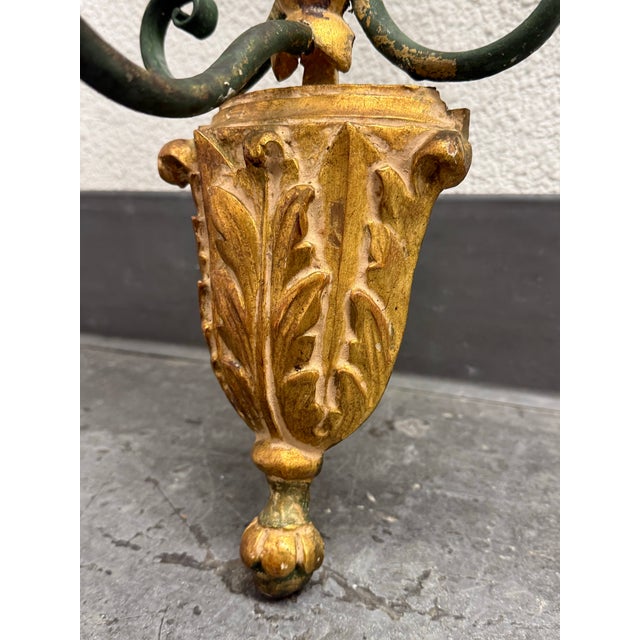 Mid 20th Century Italian Gilt Metal Laurel Wreath Candelabra Sconces, Pair For Sale - Image 10 of 12