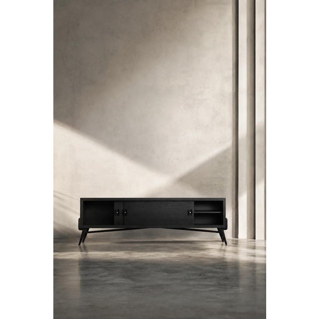 Mid-Century Modern Scandinavian Dark Oak Sideboard with Wooden and Metal Handles, 1960s For Sale - Image 13 of 18
