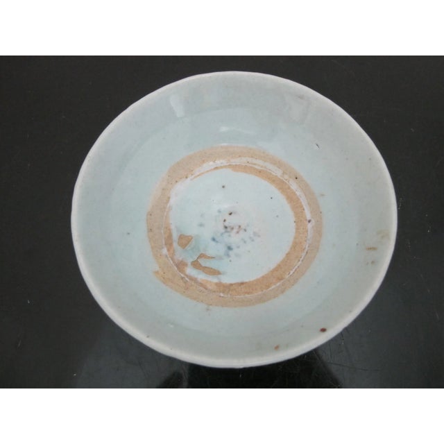 Chinese Ming Style Celadon Blue Geometric Underglaze Rustic 5" Footed Bowl For Sale - Image 4 of 6