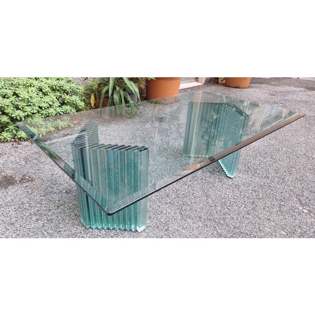Coffee Table with Glass Slat Legs and Bevelled Fiam Glass Top, 1980s, in Very Good conditions. Designed 1980 to 1989 I...