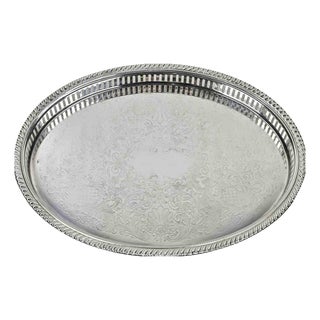 Vintage Silver Plated Serving Plate with Engraved Decorations, 1960s For Sale
