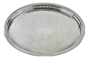 Vintage Silver Plated Serving Plate with Engraved Decorations, 1960s