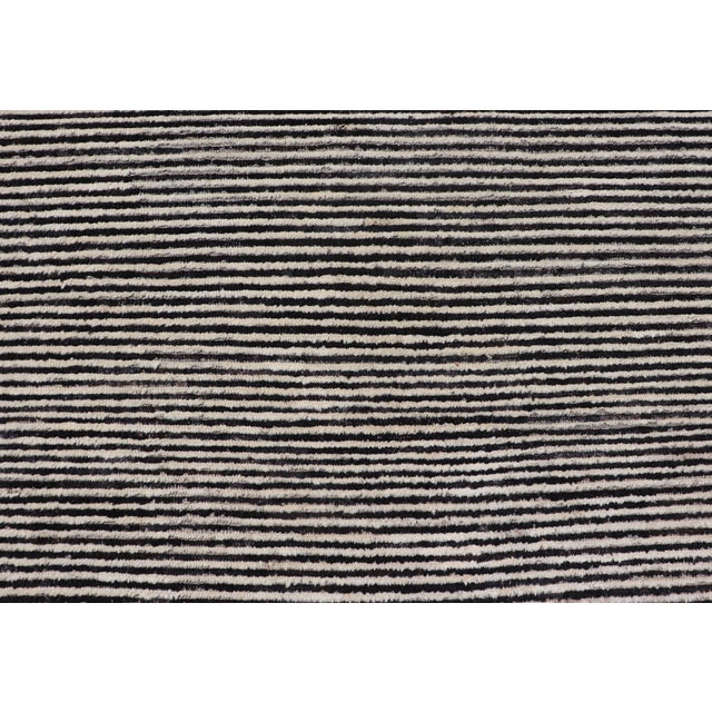 Modern Hand-Knotted Rug in Wool With Abstract Linear Design in Black & Ivory 9'9 X 12'8 For Sale - Image 10 of 12