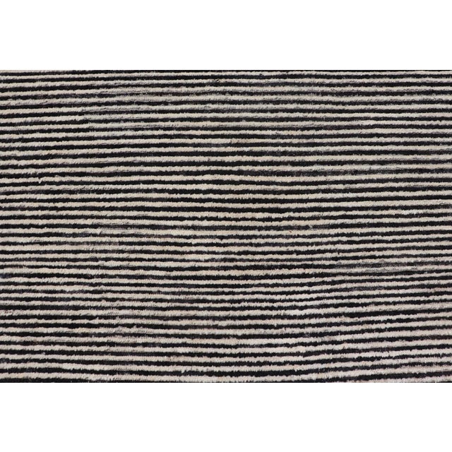Modern Hand-Knotted Tribal Rug by Keivan Woven Arts 9'9 X 12'8 Black and Ivory For Sale - Image 10 of 12