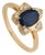 14k Yellow Gold 1.3ct Oval Deep Blue Sapphire & Diamond Star Cluster Ring Size 5.5 For Sale