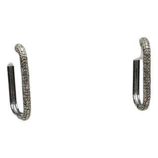Rectangular Shaped Diamond Hoops For Sale