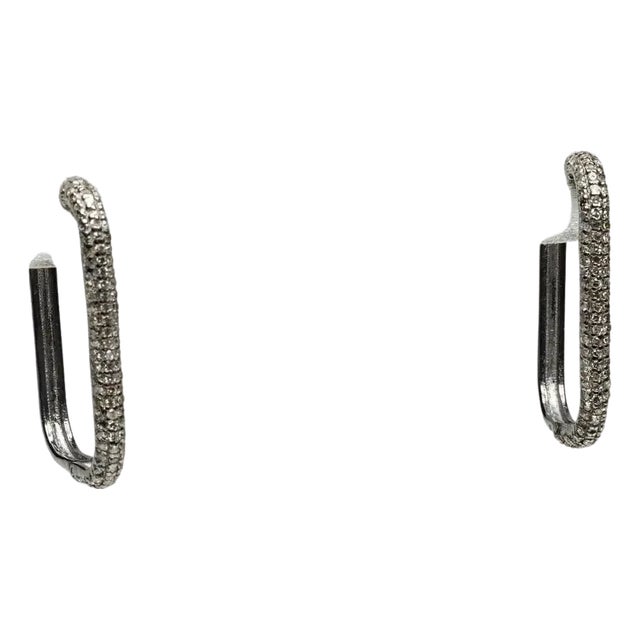 Rectangular Shaped Diamond Hoops For Sale