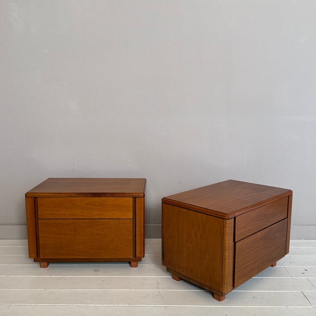Mid-Century Italian Walnut Bedside Tables with Drawers, 1960s, Set of 2 For Sale - Image 6 of 11