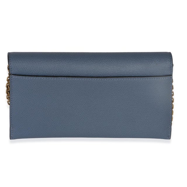 Christian Dior Blue Grained Calfskin Small Saddle Pouch With Chain For Sale - Image 4 of 6