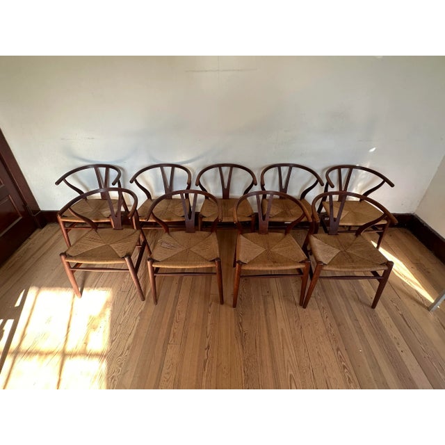 Hans Wegner 1960s Hans Wegner Wishbone Chairs Set of 9. Signed With Branded Marks For Sale - Image 4 of 7