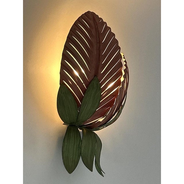 Olive Mid-Century Double Leaf Floral Sconce by Holländer Leuchten, Germany, 1970s For Sale - Image 8 of 18