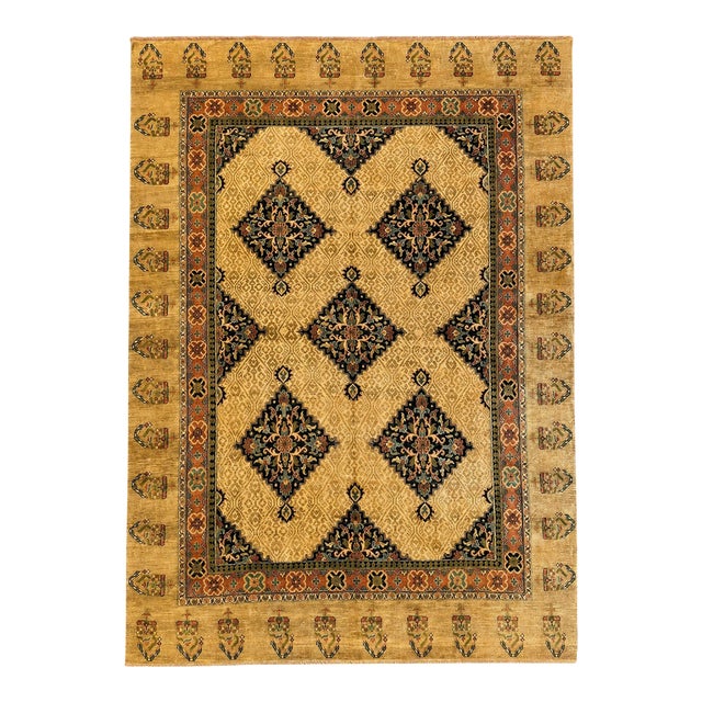 Vintage Serapi-Inspired Rug | 8'10" X 11'3" | Diamond Medallion Design | Handwoven Wool Rug For Sale