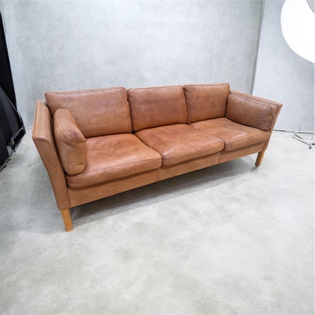 Brown Three-Seat Leather Sofas in Original Leather, by Mogens Hansen For Sale - Image 8 of 9