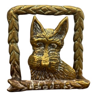 Vintage English Brass Dog Letter Rack For Sale