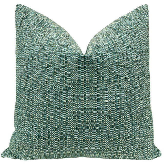 Pair of beautiful custom-made Hepburn Tweed pillows in Jade. Meticulously handcrafted with serged interior seams,...