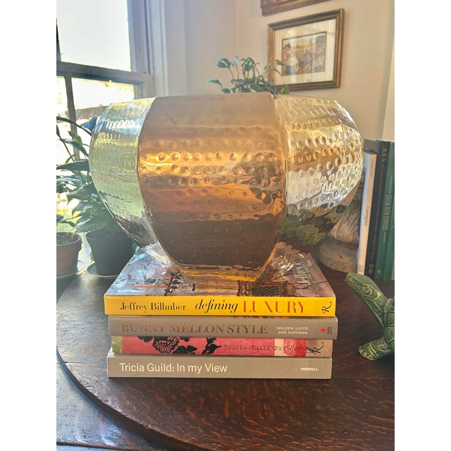 Vintage Hollywood Regency Large Hammered Brass Octagonal Planter For Sale - Image 4 of 9