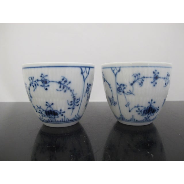 Mid-Century Modern Royal Copenhagen Denmark 081 Plain Blue Flower Fluted Flat Cup Pair For Sale - Image 3 of 9