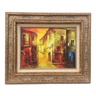 Mid Century Abstract Impressionist Oil on Canvas Cityscape Painting For Sale